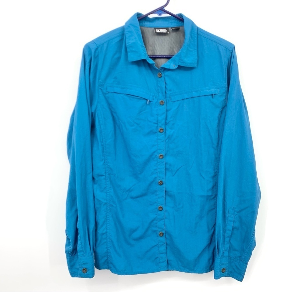 EMS Eastern Mountain Sports Women Size Large Shirt Button Down Blue Nylon Top